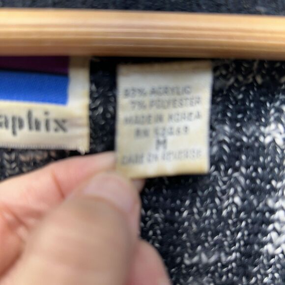 Vintage Cardigan Sweater Mens Medium Black Aztec Knit 80s Preppy Eclectic Y2K - Picture 3 of 13